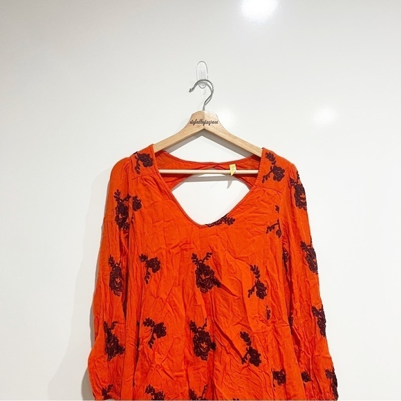 Free People Austin Embroidered Bohemian Mini Dress Red Orange - Picture 5 of 12